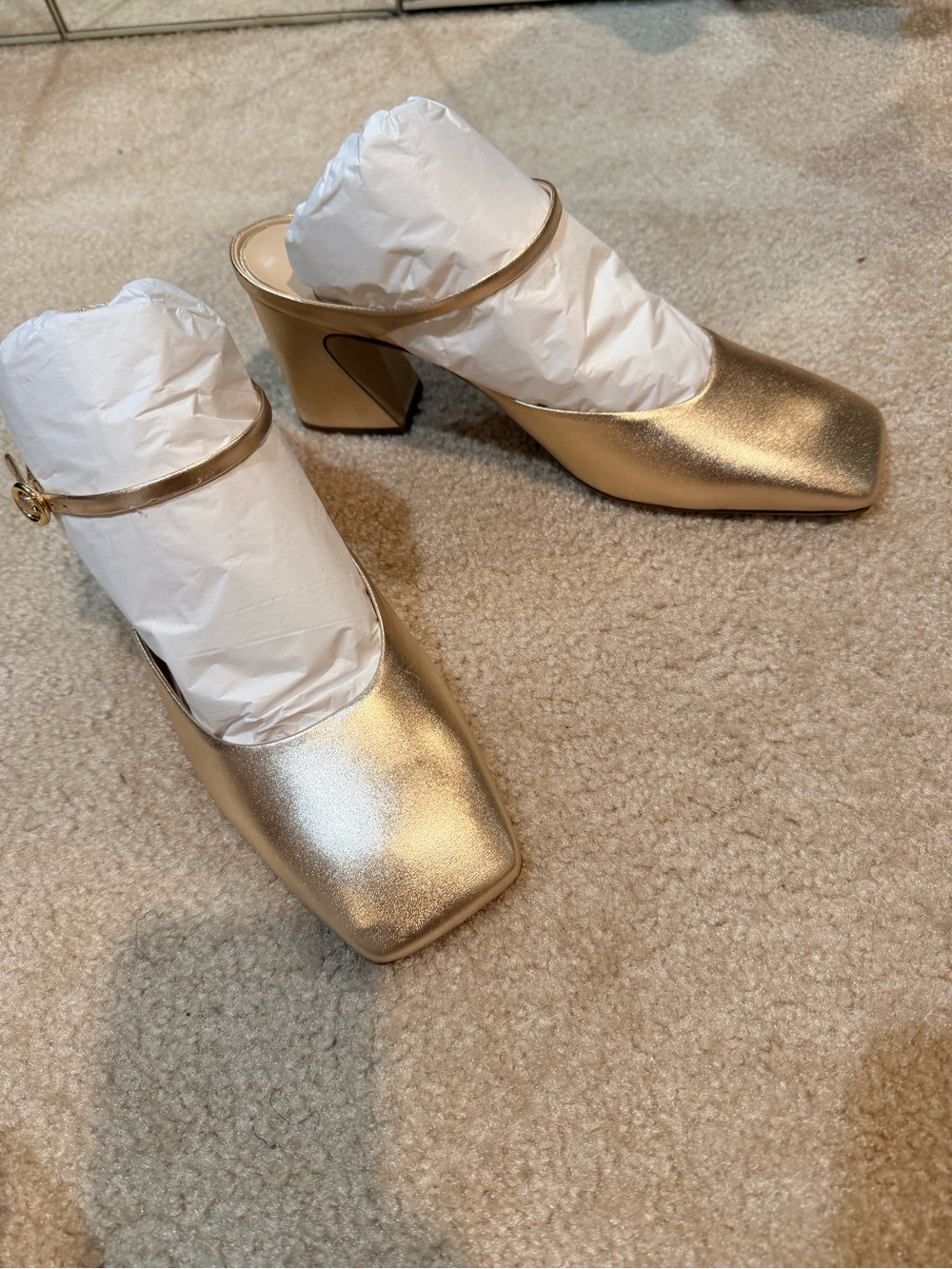 Anthropologie Metallic Gold Mary Jane Slingback Mules - Picture 3 of 4